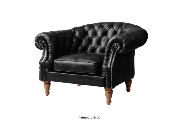 [Transparent Background PNG]Vintage Black Leather Armchair