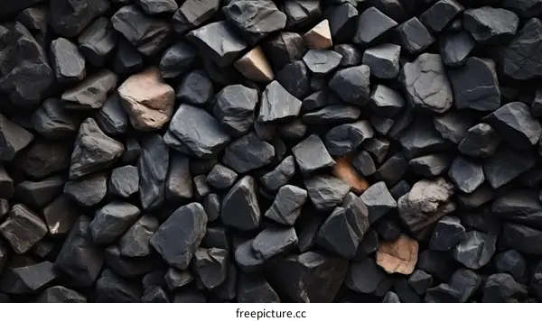Close-up of a pile of dark gray and brown rocks