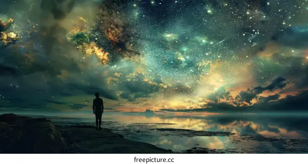 Man Gazing at the Magnificent Night Sky