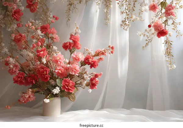 Elegant Floral Arrangement Against Sheer Curtains