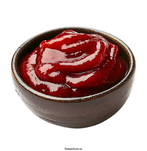 [Transparent Background PNG]Close Up of Red Sauce in Wooden Bowl
