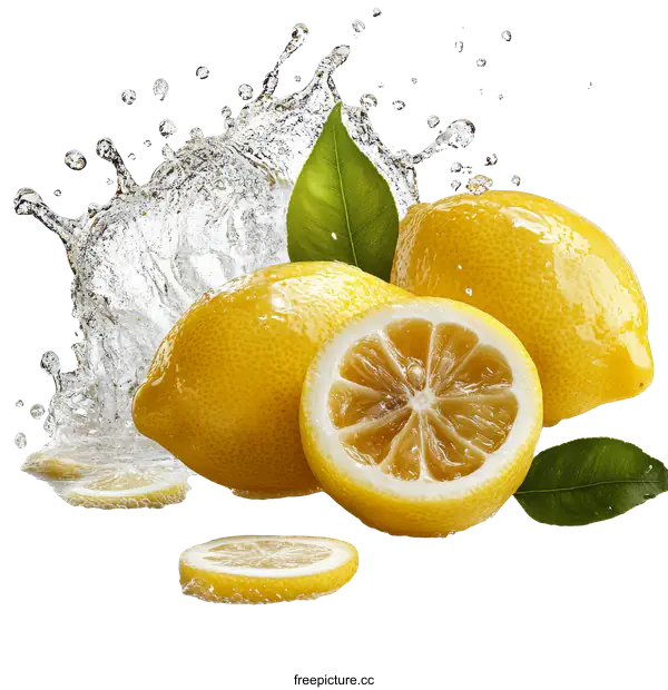 [Transparent Background PNG]Fresh Lemons with Water Splash