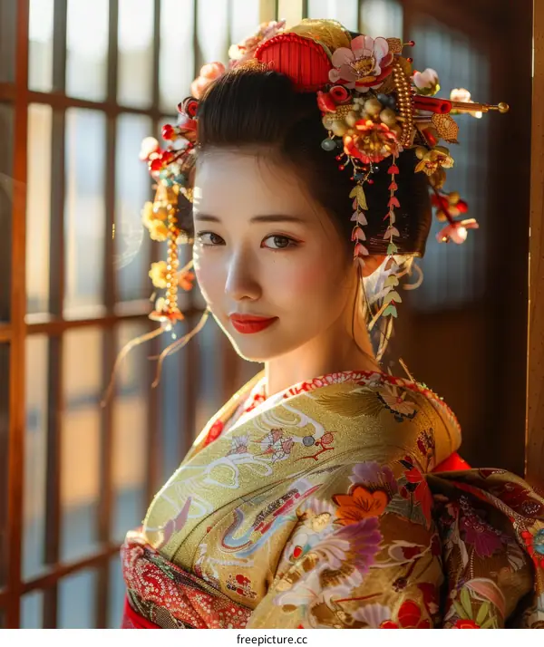 Portrait of a Japanese woman in traditional kimono