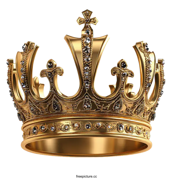 [Transparent Background PNG]Golden Royal Crown with Precious Stones