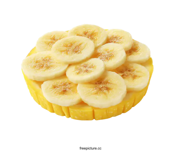 [Transparent Background PNG]Delicious Banana Slices on a Yellow Fruit Tart