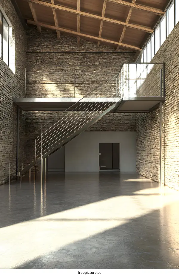 Modern Interior Design with Wooden Ceiling Beams and Brick Walls