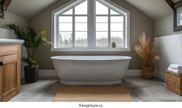 Modern Farmhouse Bathroom with a Luxurious Tub