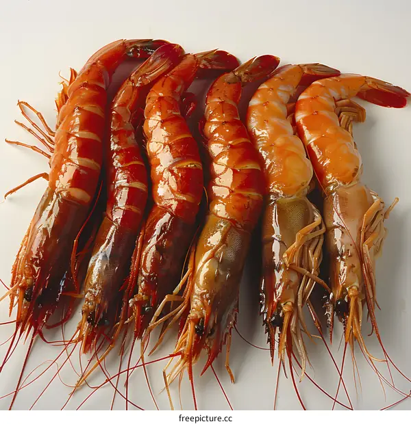 Freshly Cooked Prawns on White Background