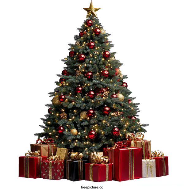 [Transparent Background PNG]Christmas Tree with Presents Festive Decor