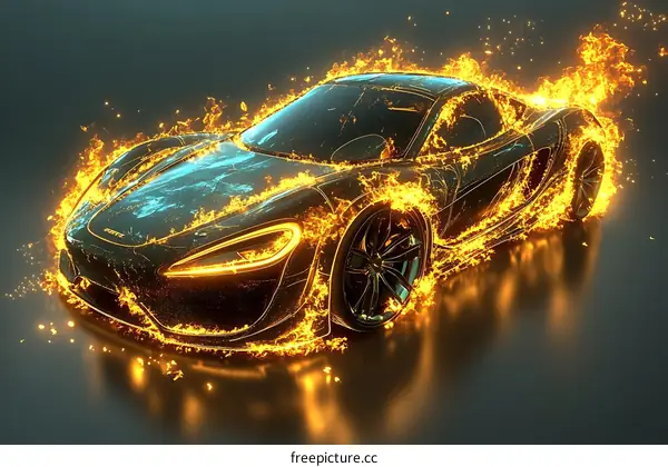 Burning Car Illustration with Fire Effects
