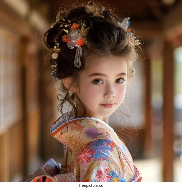 Portrait of a young girl in a kimono