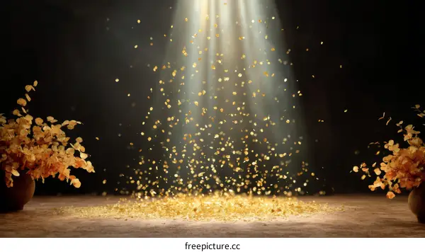 Golden Glitter Light Shower on a Table with Dried Flowers