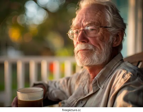 Portrait of a Thoughtful Senior Man with Glasses and a Beard
