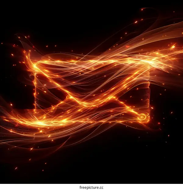 Fiery Orange Email Icon with Glowing Particles