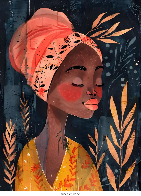 Woman with Closed Eyes and Floral Headscarf