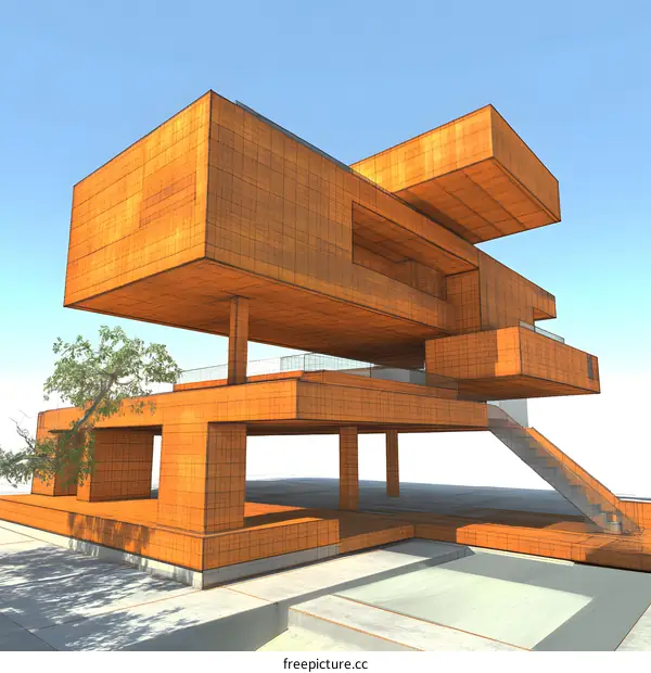 Modern Architecture Design Wireframe Illustration