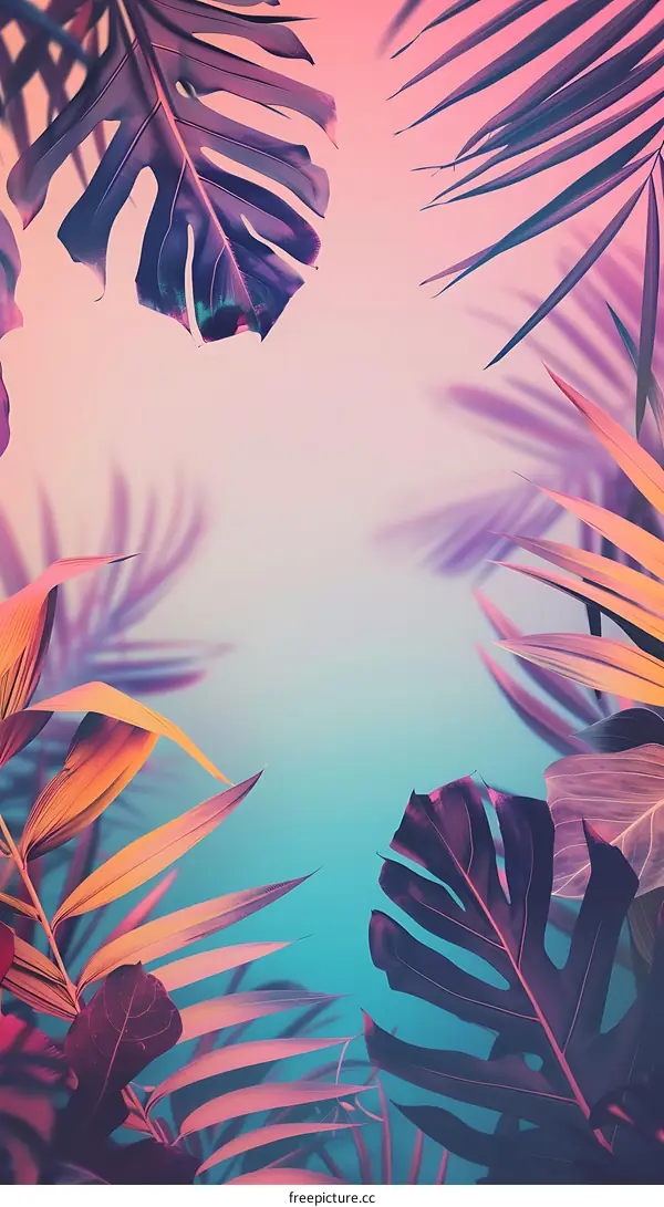 Tropical Leaves Background With Vibrant Colors
