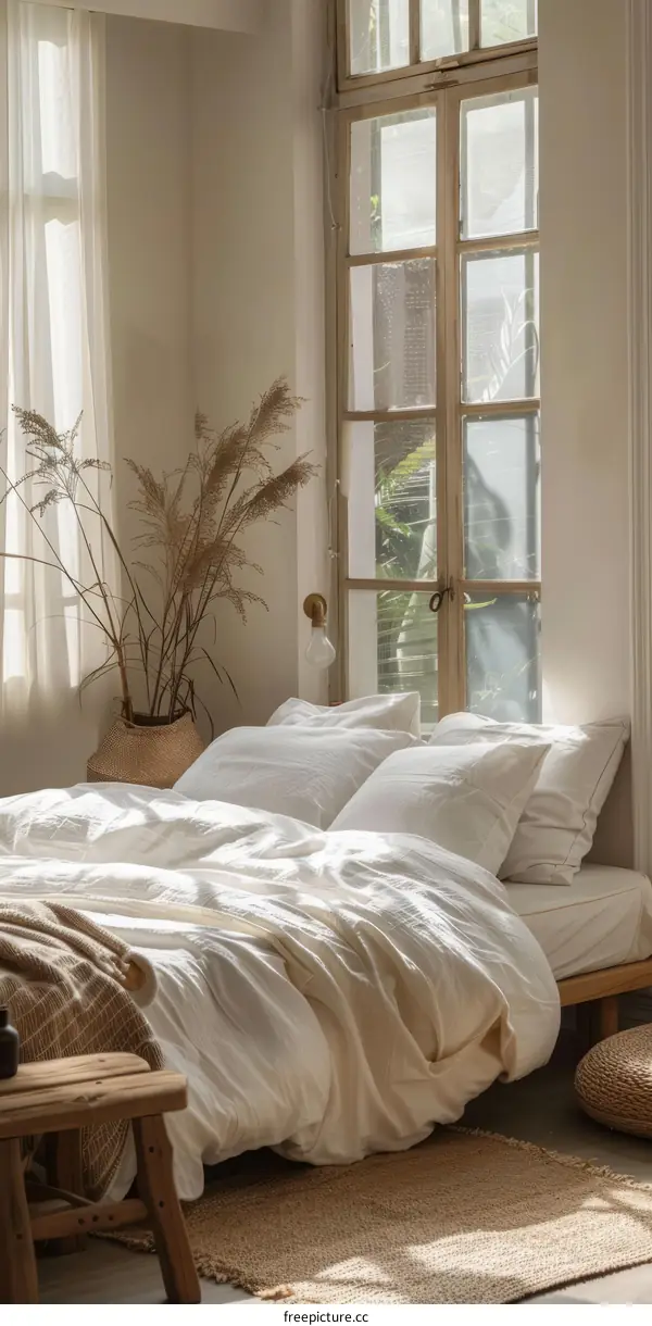 Cozy Bedroom with Large Window and Comfy Bed