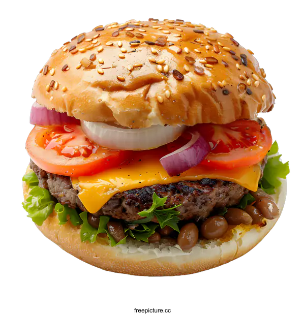 [Transparent Background PNG]Delicious Cheeseburger with Sesame Seed Bun