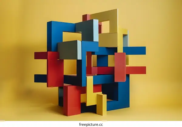 Abstract Colorful Geometric Shapes in a Yellow Background