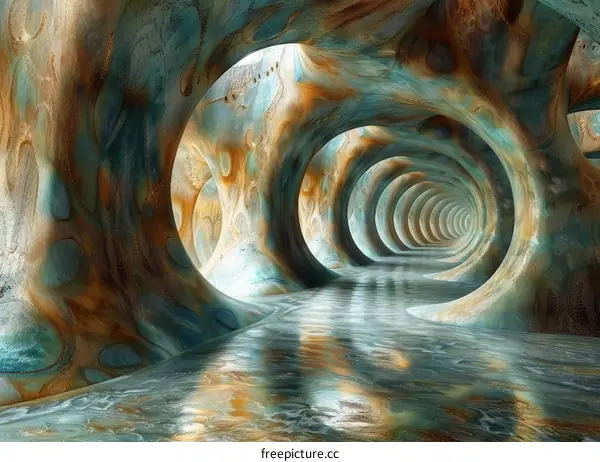 Surreal Organic Futuristic Architecture with Blue Green and Brown Hues