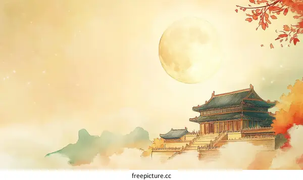 Chinese Palace at Moonlit Night
