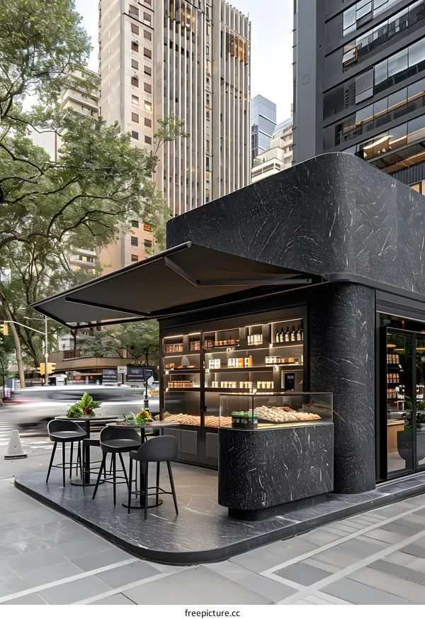 Modern Minimalist Street Side Cafe With Black Exterior And Glass Windows