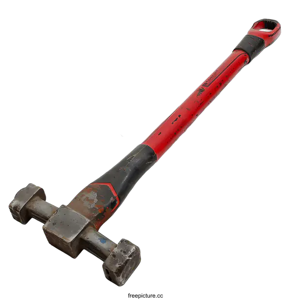 [Transparent Background PNG]Red Hammer Tool with a Black Handle