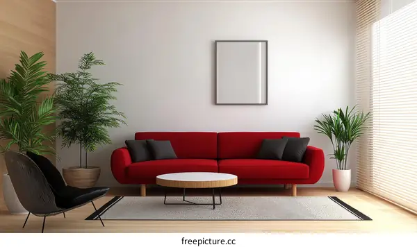 Modern Living Room Interior Design with Red Sofa