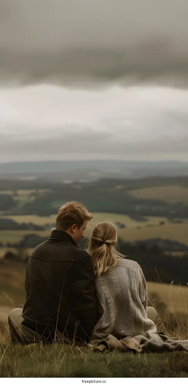 Couple Sitting on Hilltop Looking at View