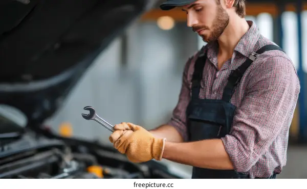 Auto Mechanic Working on a Car Engine