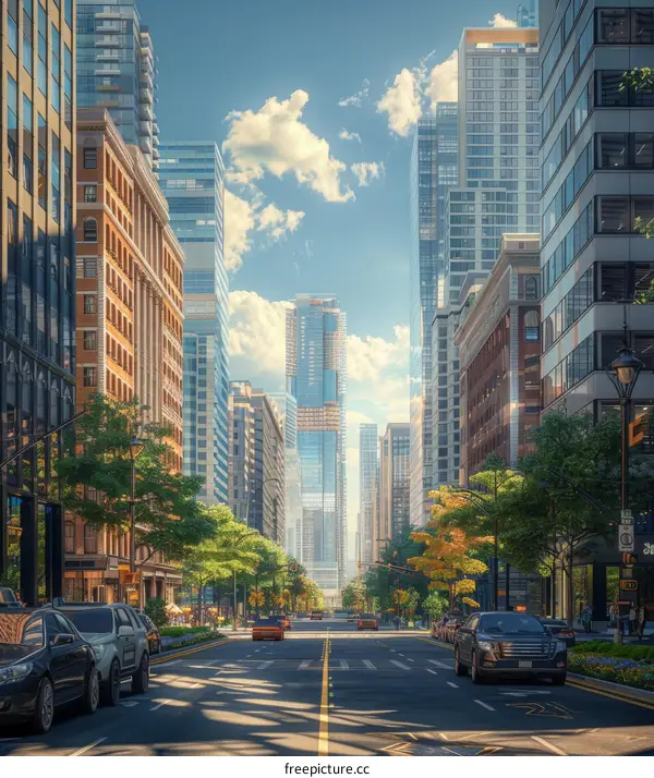 Modern City Street Scenery with Cars and People