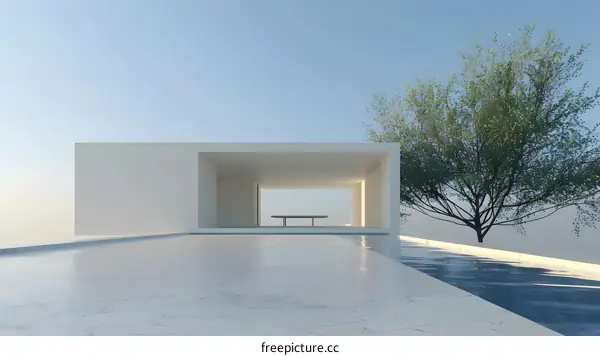 Modern Minimalist Architecture Design with Pool and Tree