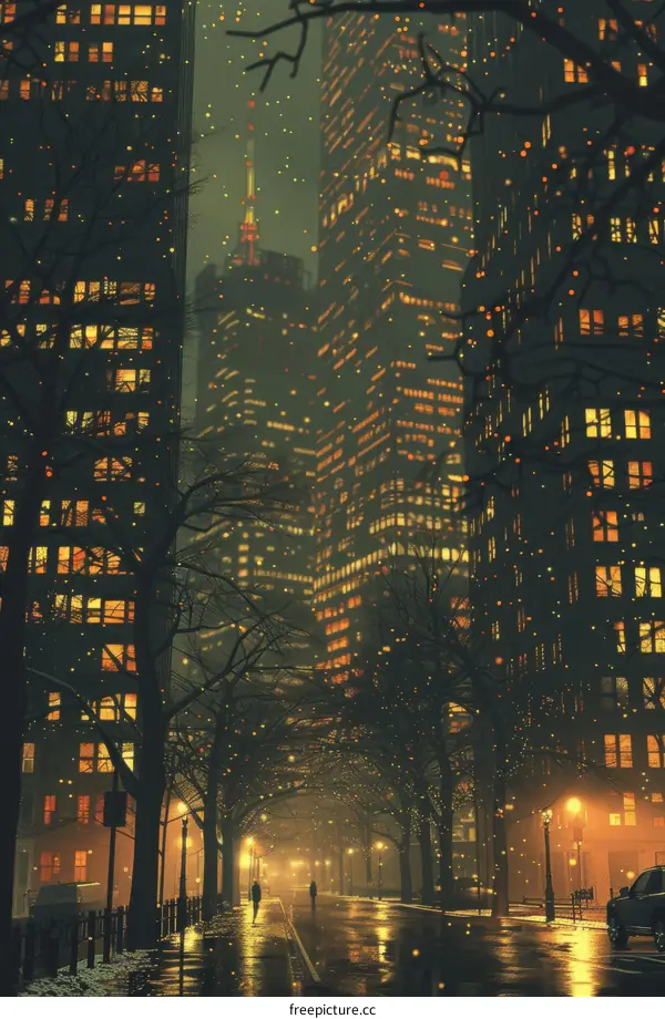 Lonely City Street at Night