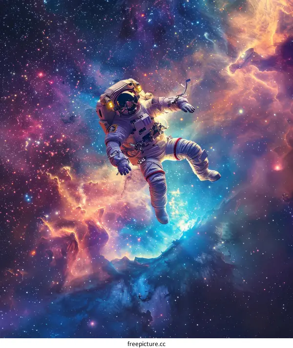 Astronaut in Space with Colorful Nebula