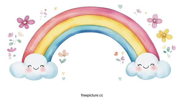 [Transparent Background PNG]Adorable Rainbow and Clouds Illustration