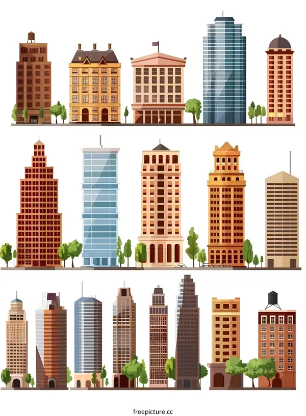 Set of Various Facade Buildings Collection
