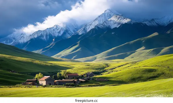 Majestic Mountains and Lush Meadows Scenic Landscape
