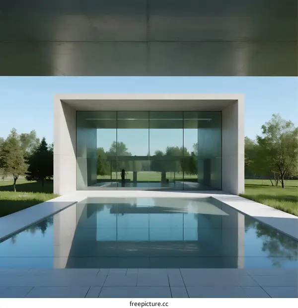 Minimalist Concrete House with Reflective Swimming Pool
