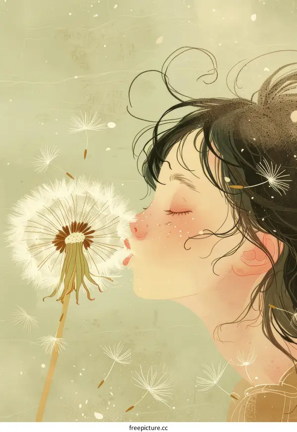 A girl blowing a dandelion