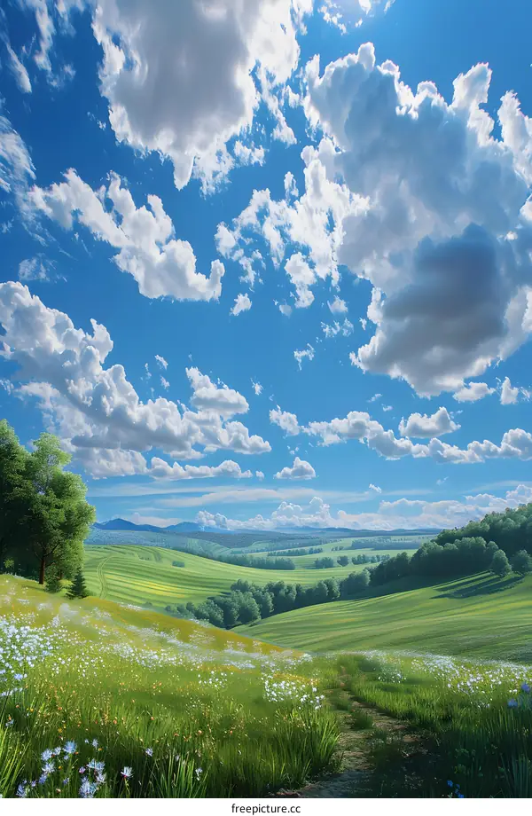 Flowers and grass blooming at the foot of the mountain