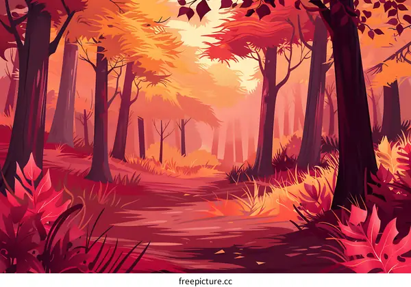 Autumn Forest Path Landscape Illustration