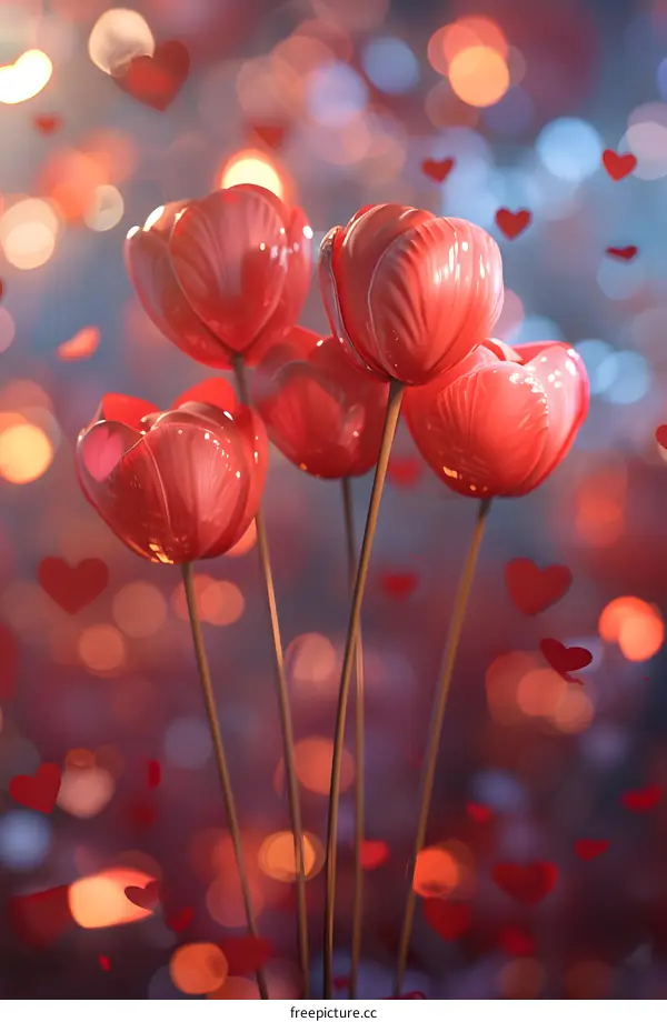 Red tulips with heart-shaped petals