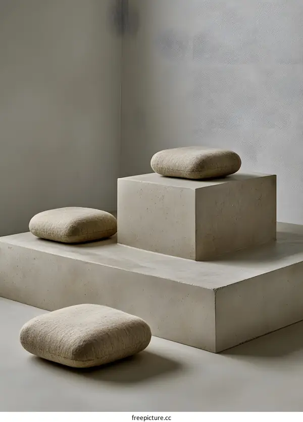 Beige Cushions on Concrete Platforms