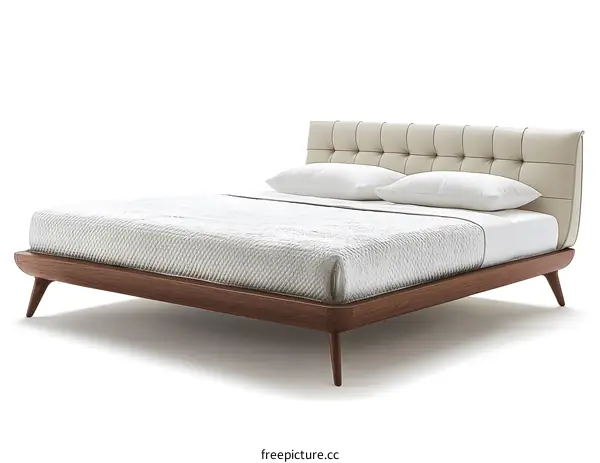 Modern Bed Frame with Upholstered Headboard and Wooden Legs