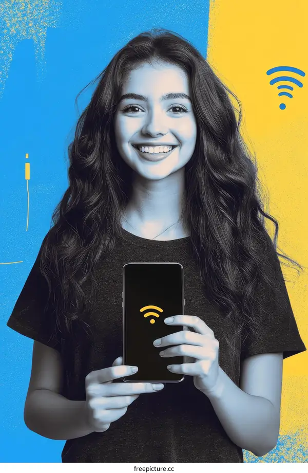 Smiling Teenager with a Smartphone Showing Wifi Connection