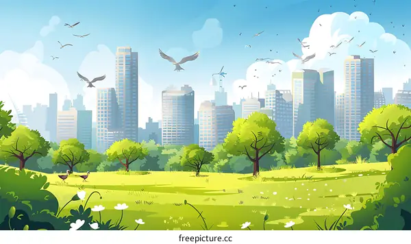 Green City Park Landscape Illustration