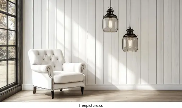 Modern Farmhouse Living Room with Stylish Lighting