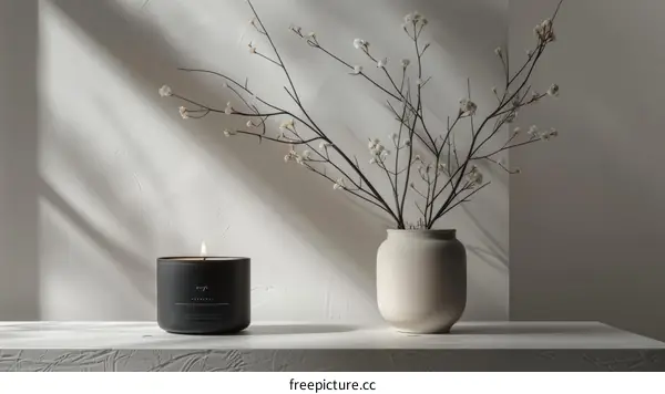 Black Candle with White Flowers