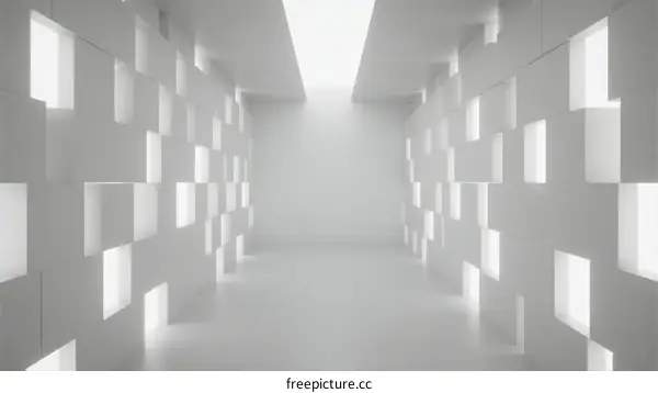Minimalist White Room with Geometric Cutouts and Recessed Lighting